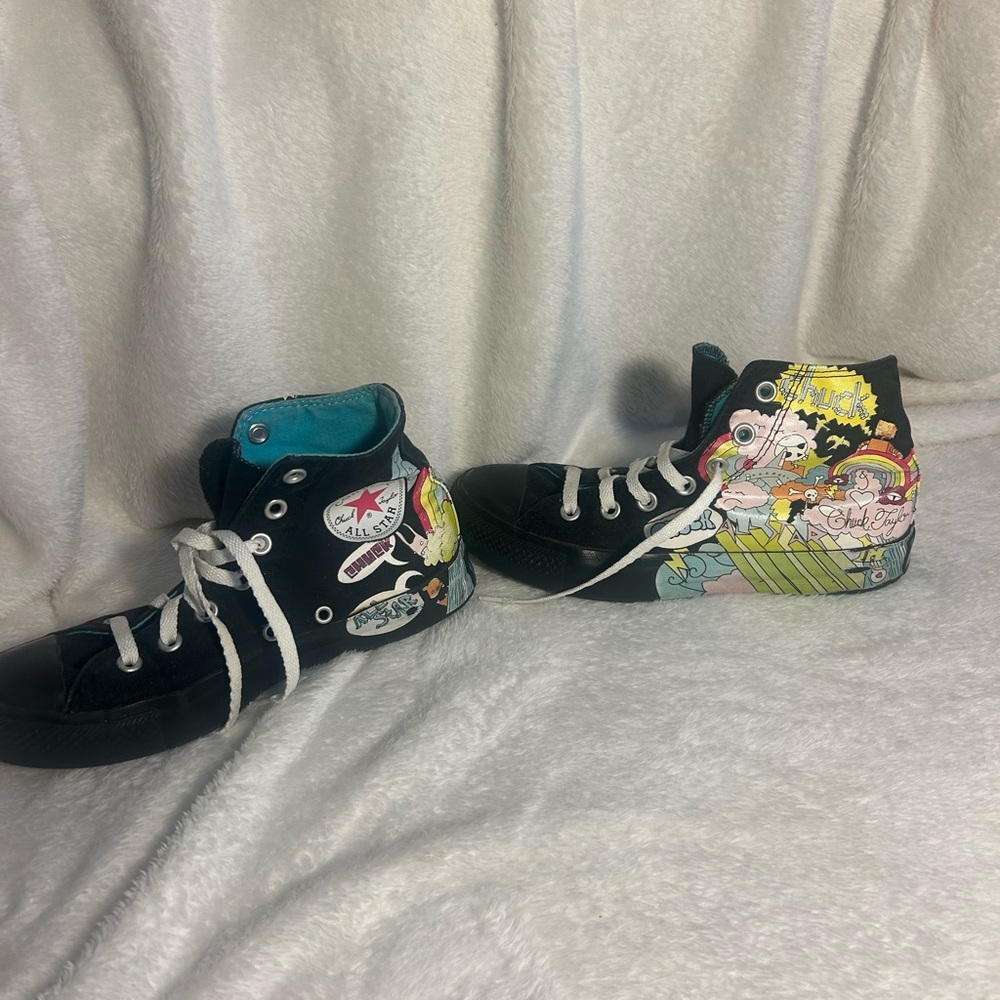 Converse Black High-Tops with Colorful Graphics